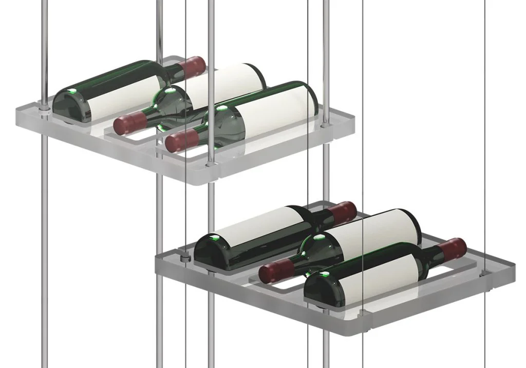 Cable/Rod Suspended Wine Rack Display with Acrylic Nest Shelves