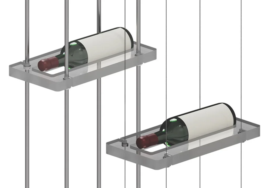 Cable/Rod Suspended Wine Rack Display with Acrylic Nest Shelves