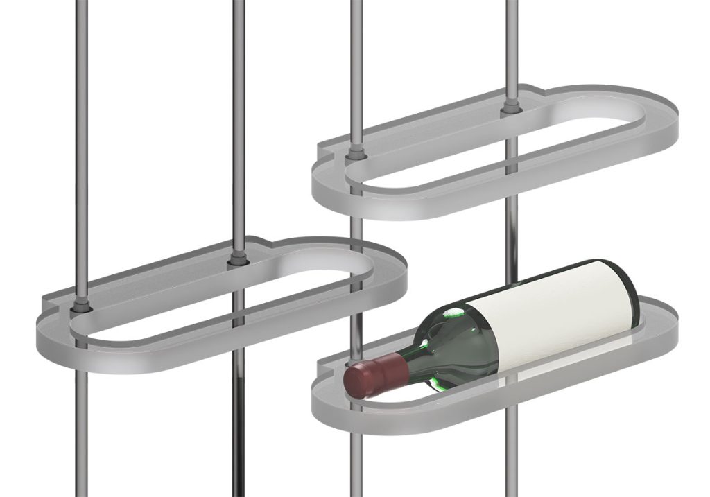 Rod Suspended Wine Rack Display with Projecting Acrylic Nest Shelves