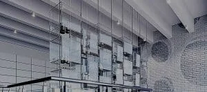 Cable/Rod Suspended Acrylic Showcases for Lobby