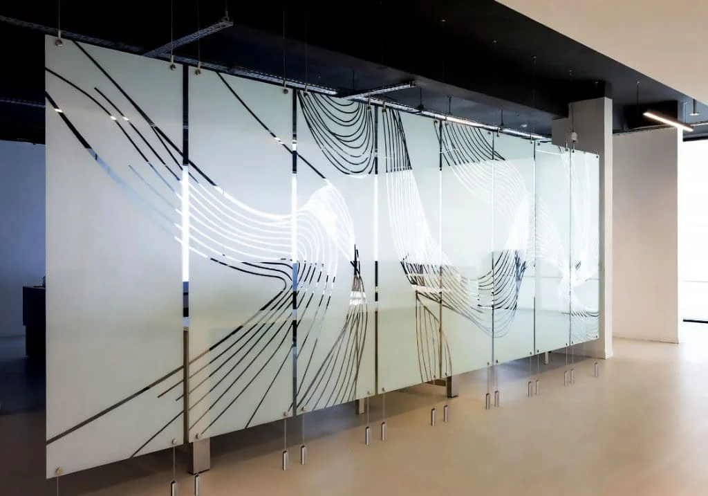 DC1812 — Office Partition Design Concept | Decorative Acrylic Resin Screen with Cable Hanging System