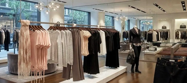 Luxury Clothing Rail Display – Premium suspended heavy-duty rails with 6mm/10mm rods for upscale retail