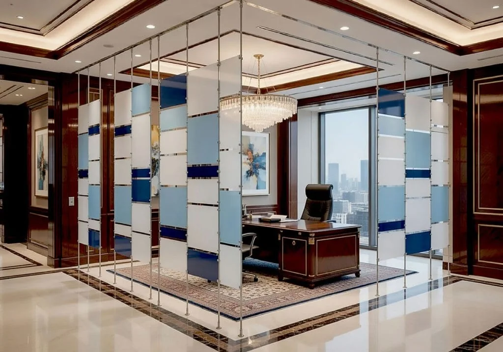 R6018 — Rod Suspended Acrylic Resin Partition Panels for Office Space | Design Concept