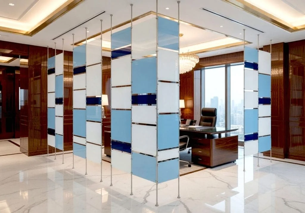 R6019 — Rod Suspended Acrylic Resin Partition Panels for Office Space | Design Concept