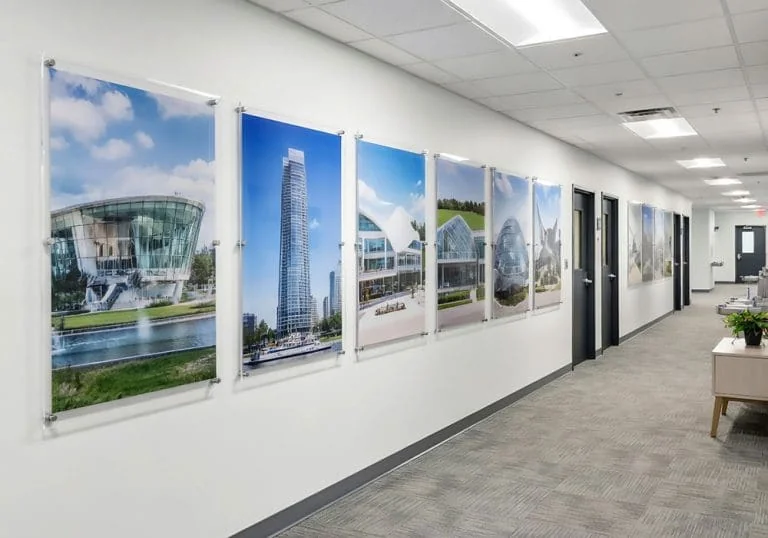 W2536 — Large Architectural Photos Showcased with Wall Mounted Stand-off Acrylic Frames