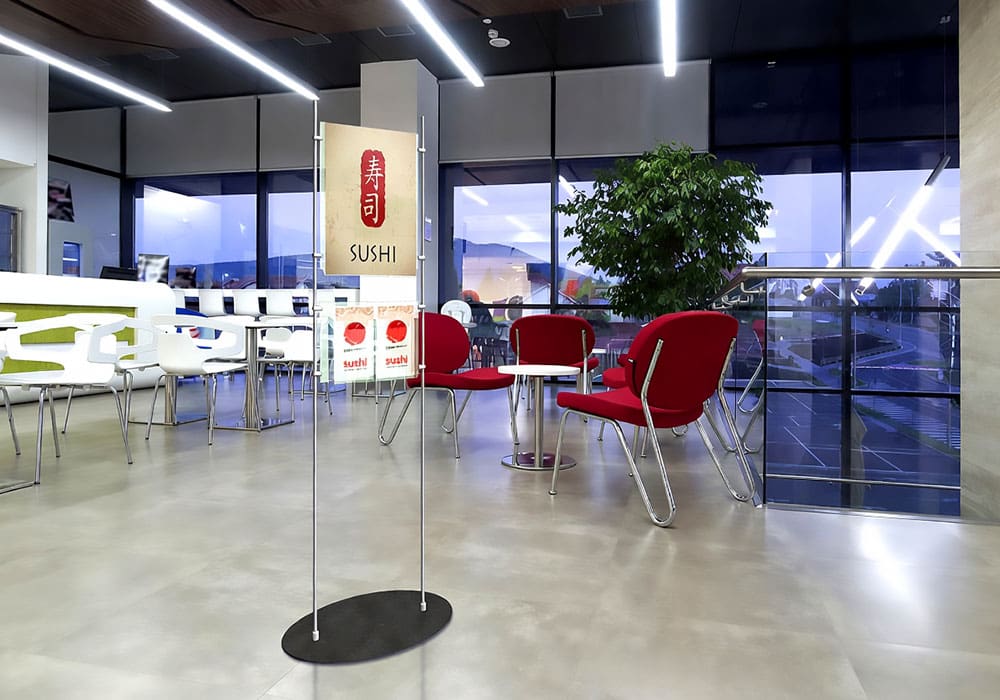 M1628 — Floor-Standing Modular Displays with 10mm Rod Systems for Literature and Graphic Inserts | Design Concept