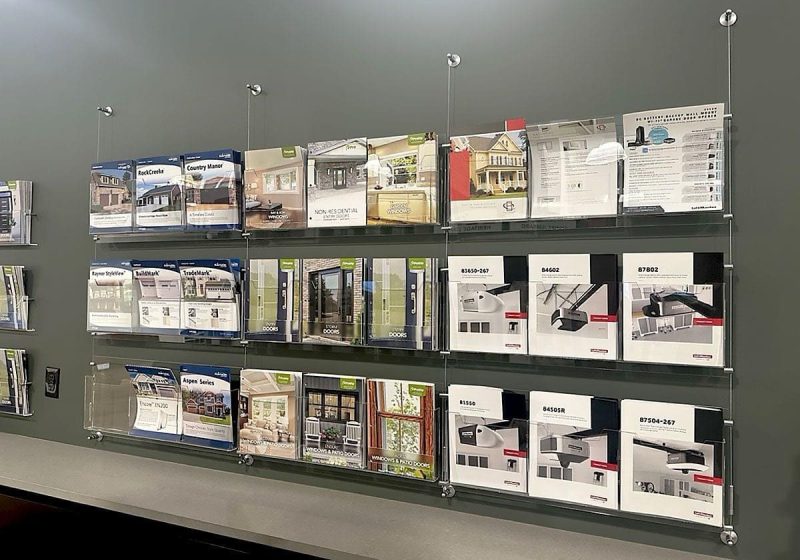 C2010 — Cable Hang Wall Display with Clear Acrylic Literature Dispensers for Brochures & Pamphlets