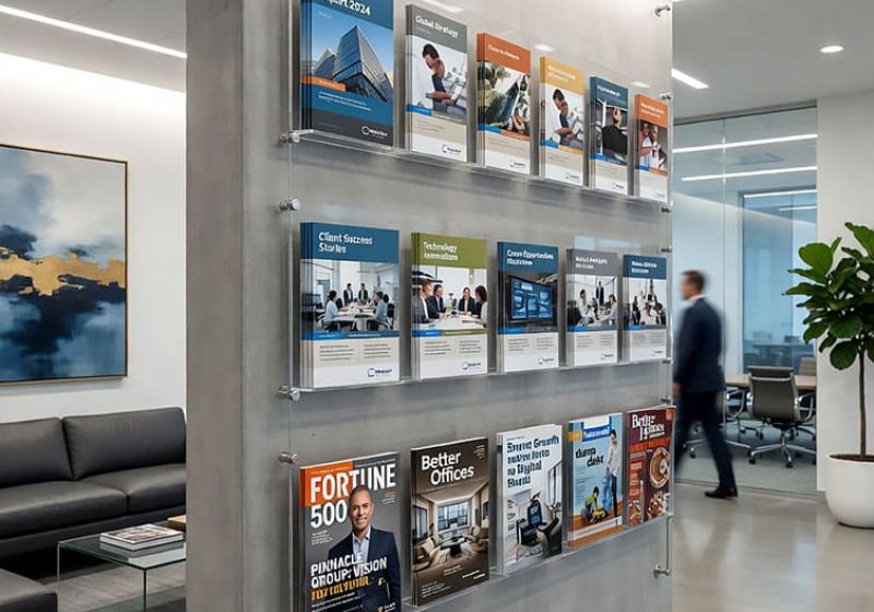 C2017 — Literature and Brochure Acrylic Display Suspended with Cable Systems | Design Concept