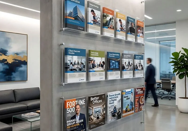 C2017 — Literature and Brochure Acrylic Display Suspended with Cable Systems | Design Concept