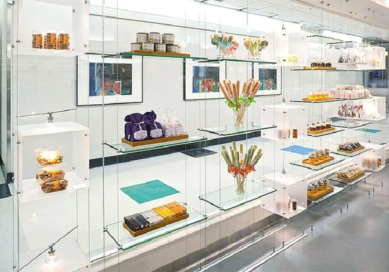 C5003 — Cable Suspended Glass Shelving and Acrylic Showcases C5003 — Cable Suspended Glass Shelving and Acrylic Showcases