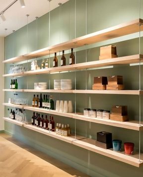 C5037 — Wood Product Shelves Suspended with Cable Hanging System | Design Concept C5037 — Wood Product Shelves Suspended with Cable Hanging System | Design Concept