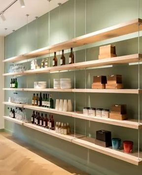 C5037 — Wood Product Shelves Suspended with Cable Hanging System | Design Concept