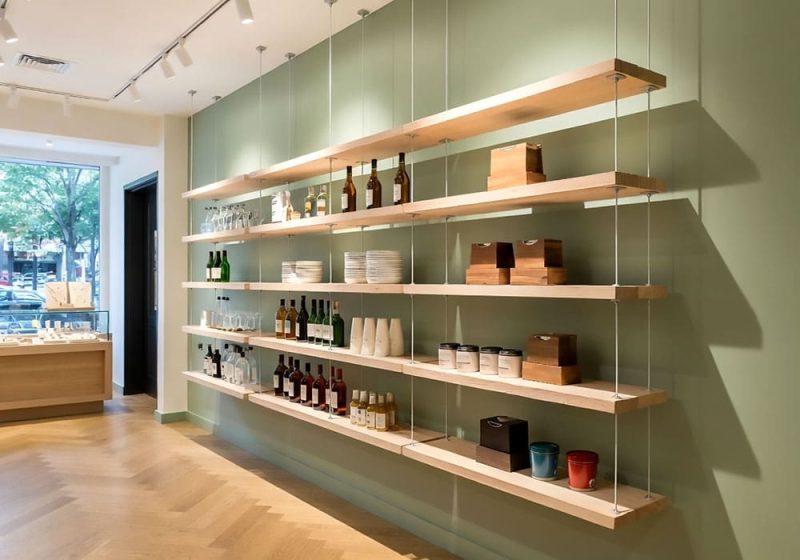 C5037 — Wood Product Shelves Suspended with Cable Hanging System | Design Concept
