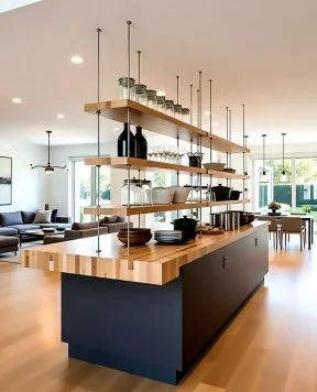 D4000 — Rod-System Hanging for Kitchen Wood Floating-Shelves | Design Concept