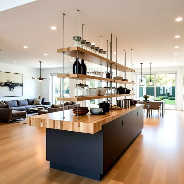 D4000 — Rod-System Hanging for Kitchen Wood Floating-Shelves | Design Concept