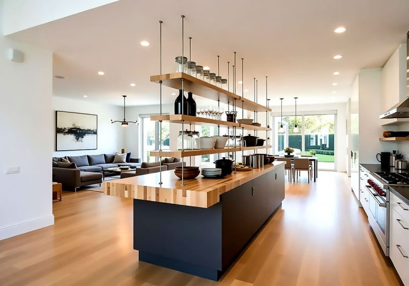D4000 — Rod-System Hanging for Kitchen Wood Floating-Shelves | Design Concept
