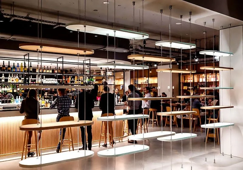 DC1625 — Product Showcase Display Concept | 6mm Rod Suspended Decorative Shelves for Bars and Restaurants