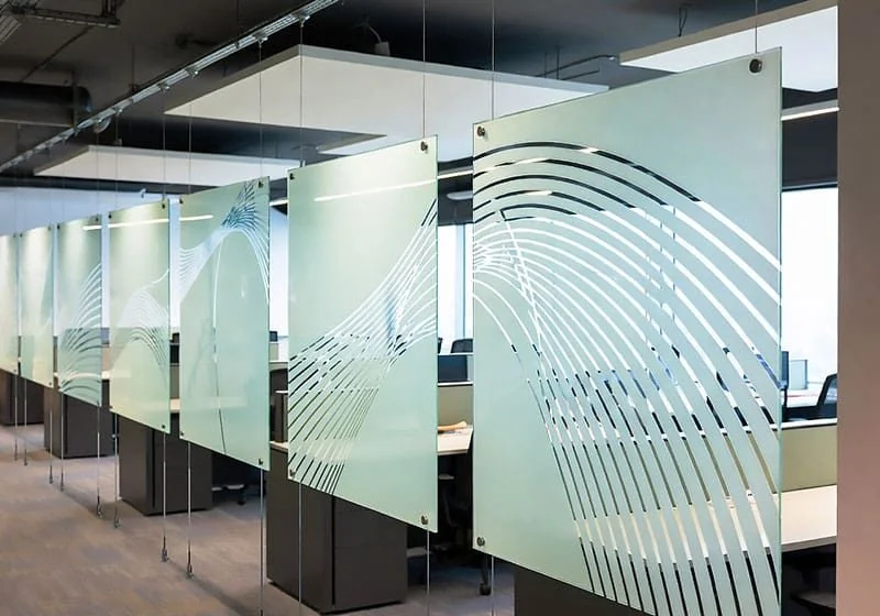 DC1807 — Office Partition Design Concept | Decorative Acrylic Resin Screen with Cable Hanging System