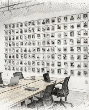 DR1405 — Acrylic Framed Photos Suspended with Horizontal Rod System | Design Concept