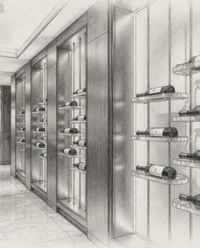 DR9001 — Wine Shelves and Racks Suspended with Rod System | Design Concept DR9001 — Wine Shelves and Racks Suspended with Rod System | Design Concept
