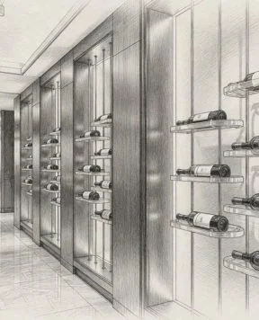 DR9001 — Wine Shelves and Racks Suspended with Rod System | Design Concept
