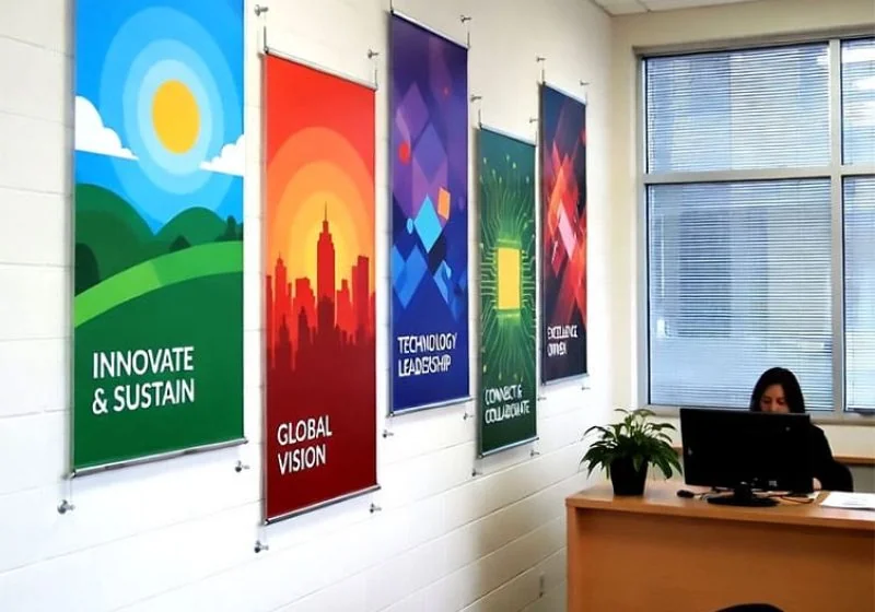 G1014 — Graphic Banner Wall Display with Cable Systems and Aluminum Graphic Holders