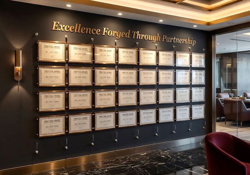 H1017 — Certificate Wall Display Suspended with Cable Systems | Design Concept