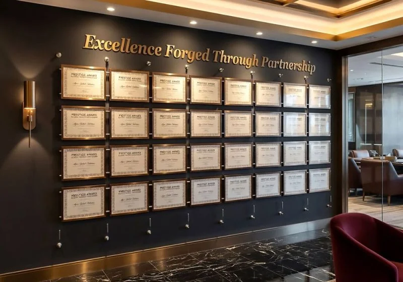 H1017 — Certificate Wall Display Suspended with Cable Systems | Design Concept