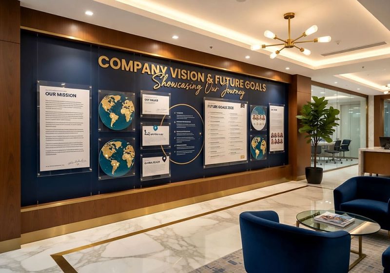H2015 — Corporate Wall Display Milestone-Timeline with Rail-Track Mounted Tension Cable Systems | Design Concept