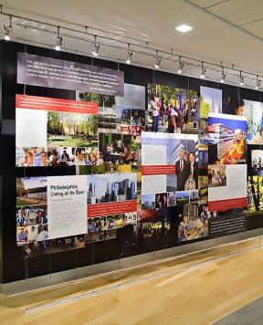 H2021 — Corporate Wall Displays Milestone-Timeline with Tension Cable Systems and Ceiling/Floor Rail | Design Concept H2021 — Corporate Wall Displays Milestone-Timeline with Tension Cable Systems and Ceiling/Floor Rail | Design Concept