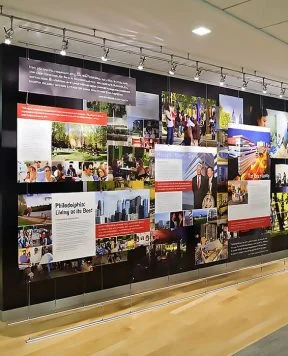 H2021 — Corporate Wall Displays Milestone-Timeline with Tension Cable Systems and Ceiling/Floor Rail | Design Concept