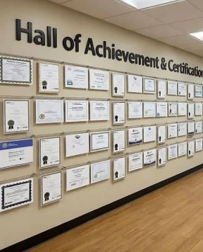H3003 — Certificate Wall Display with Horizontal Rod Systems and Hook-on Acrylic Holders | Design Concept