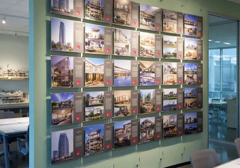 P1012 — Rendered Architectural Photo Wall Display Suspended with Cable Systems | Design Concept