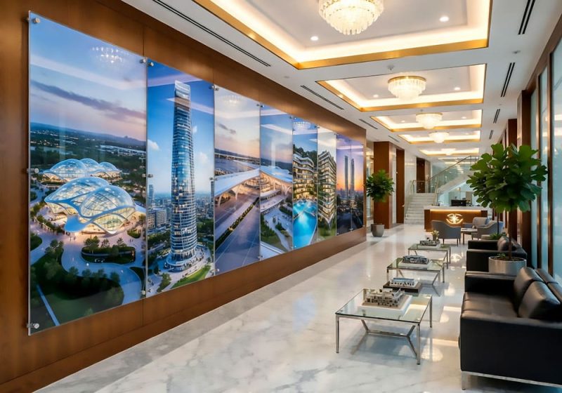 P2002 — Oversize Architectural Photography Wall Display with Standoff Acrylic Frames | Design Concept