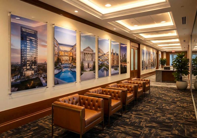 P2023 — Oversize Architectural Photography Wall Display with Standoff Acrylic Frames | Design Concept