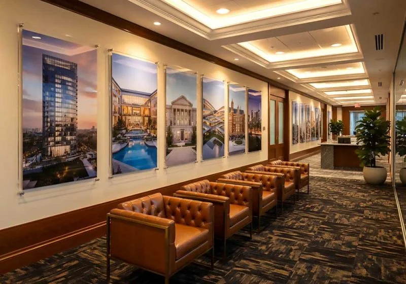 P2023 — Oversize Architectural Photography Wall Display with Standoff Acrylic Frames | Design Concept