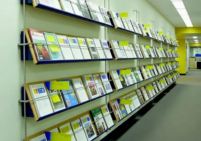 R4004 — Custom Brochure Wall Display Suspended with Rod Systems | Design Concept