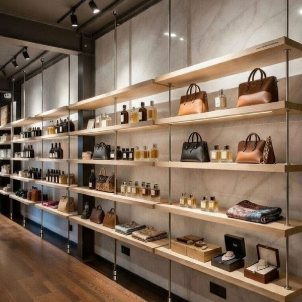 R5016 — Retail Display with Custom Shelves Suspended on Rod Systems | Design Concept