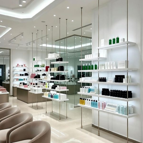 R5017 — Retail Display with Custom Shelves Suspended on Rod Systems | Design Concept