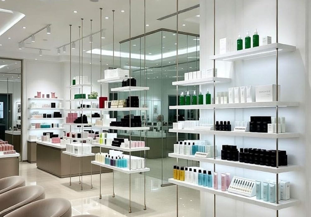R5017 — Retail Display with Custom Shelves Suspended on Rod Systems | Design Concept