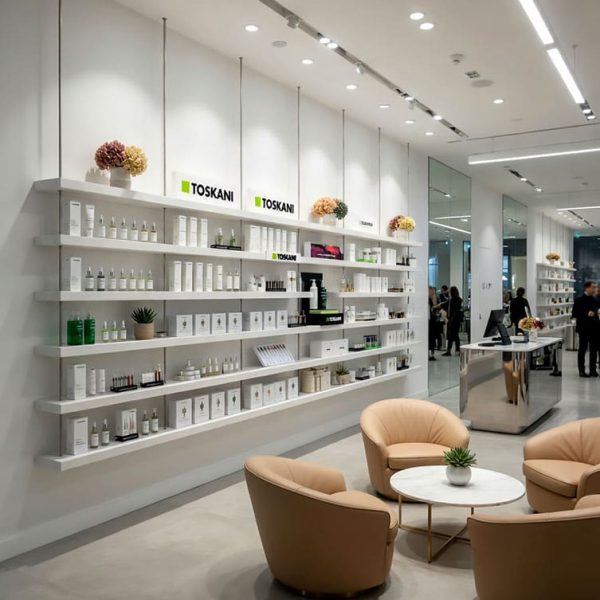 R5019 — Retail Display with Custom Shelves Suspended on Rod Systems | Design Concept