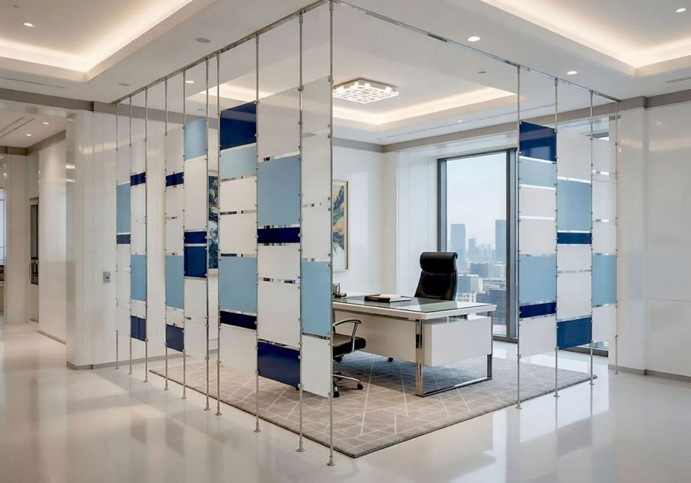 R6017 — Rod Suspended Acrylic Resin Partition Panels for Office Space | Design Concept
