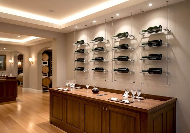V1006 — Rod Suspended Acrylic Rack-Shelf for Showcasing Wine Collections