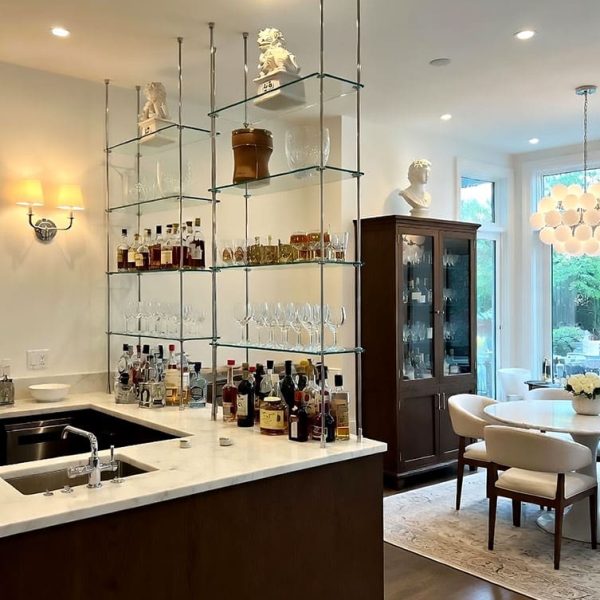 V1007 — Rod Suspended Glass Shelves for Showcasing Wine Collections