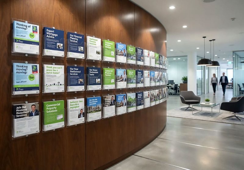 W3005 — Brochure Wall Display with Standoff Mounted Acrylic Holders | Design Concept