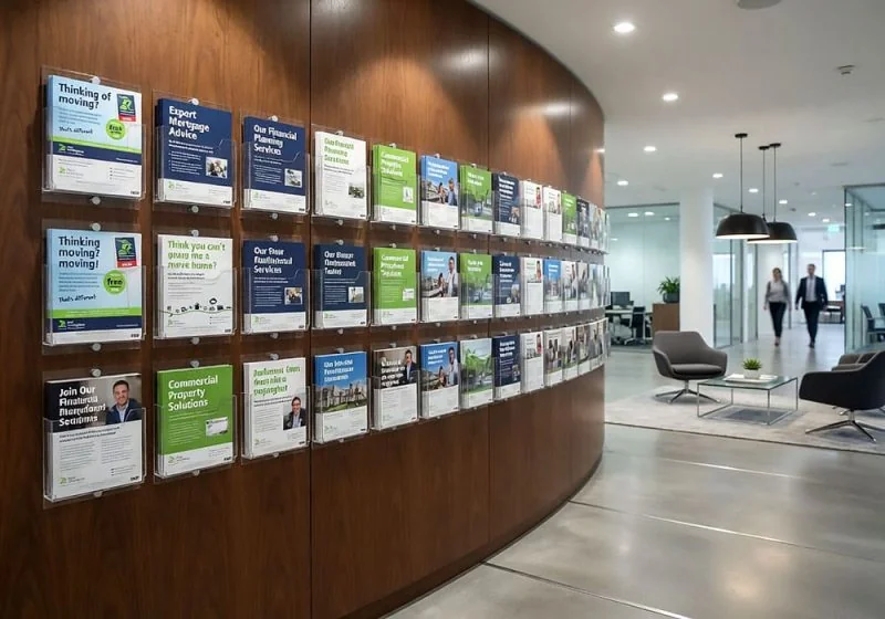 W3005 — Brochure Wall Display with Standoff Mounted Acrylic Holders | Design Concept