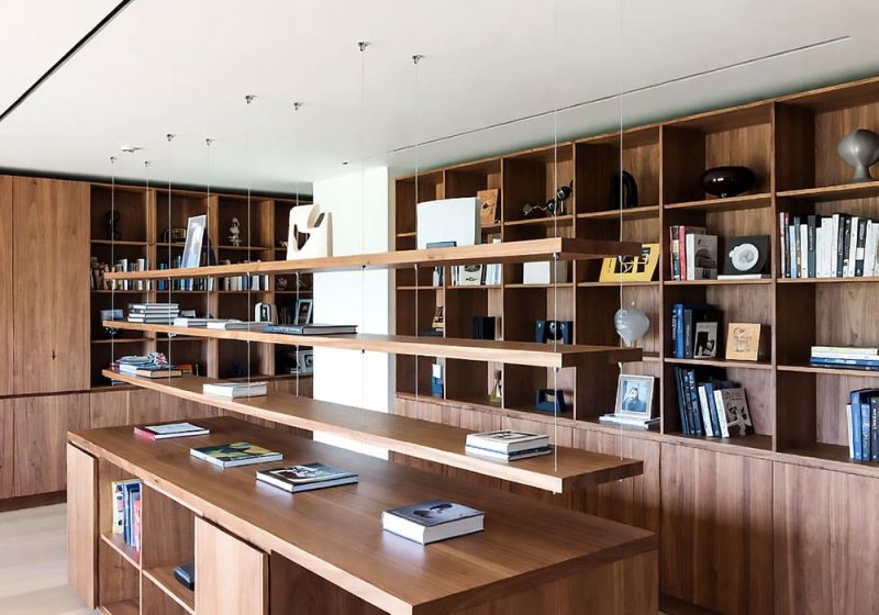 R5089 — Rod Suspended Wood Shelves in Library-Office-Study Environments | Design Concept