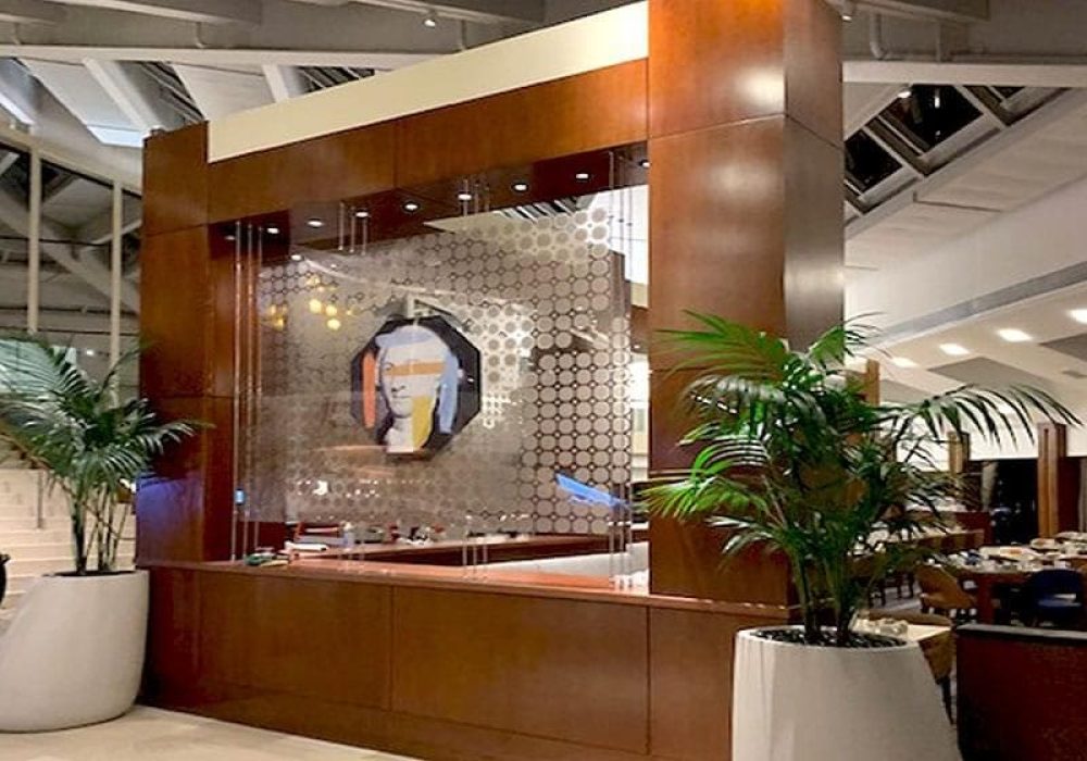 C4008 — Cable/Rod Suspended Decorative Screens with Custom Glass Art Paneling