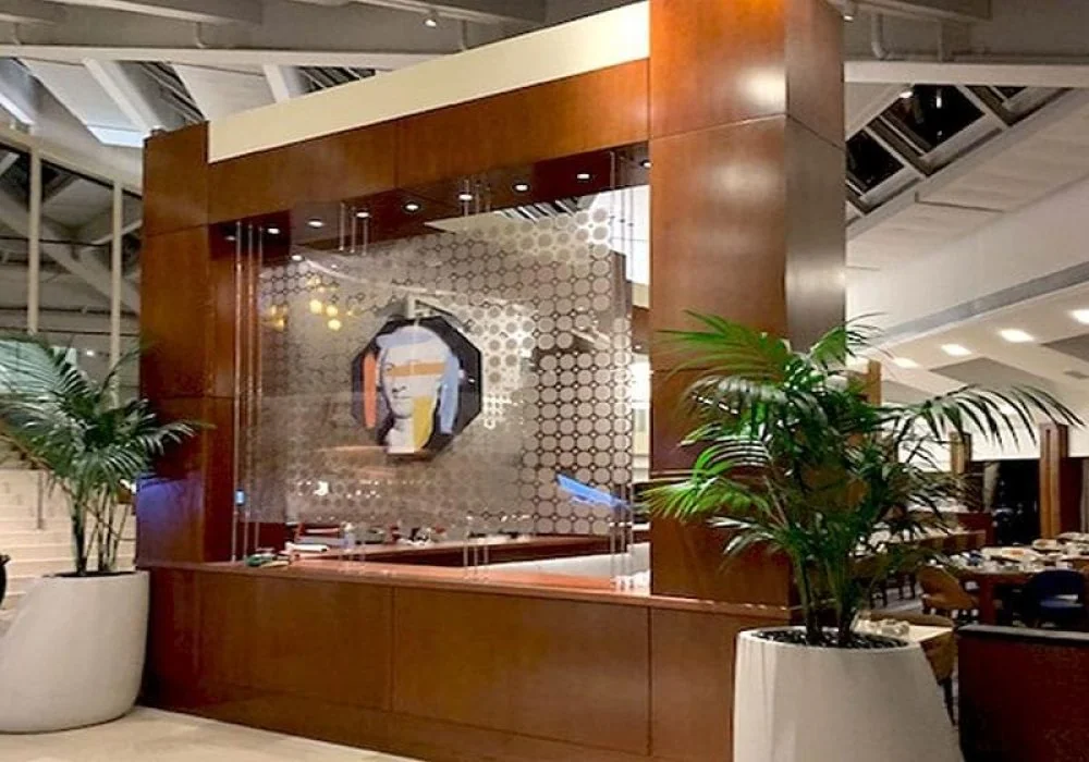 C4008 — Cable/Rod Suspended Decorative Screens with Custom Glass Art Paneling